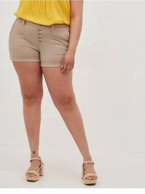 torrid High-Waist Button-Front Tan Shorts